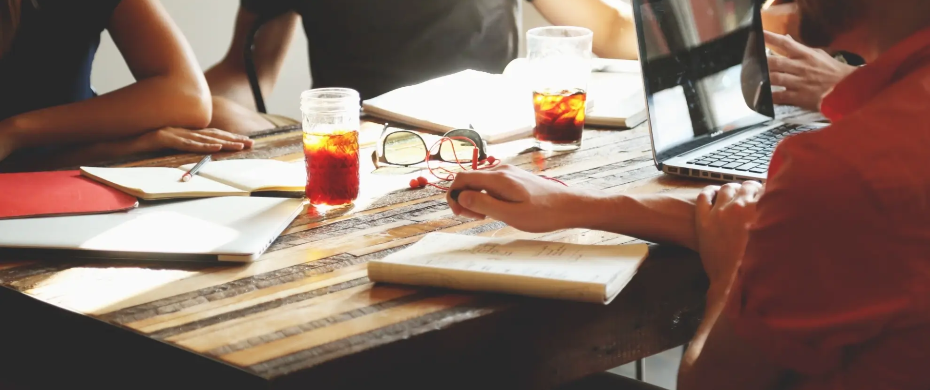 Team working together with laptops